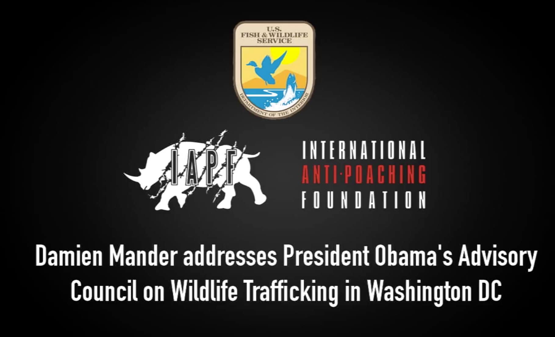Damien Mander addresses President Obama's Advisory Council on Wildlife Trafficking in Washington DC