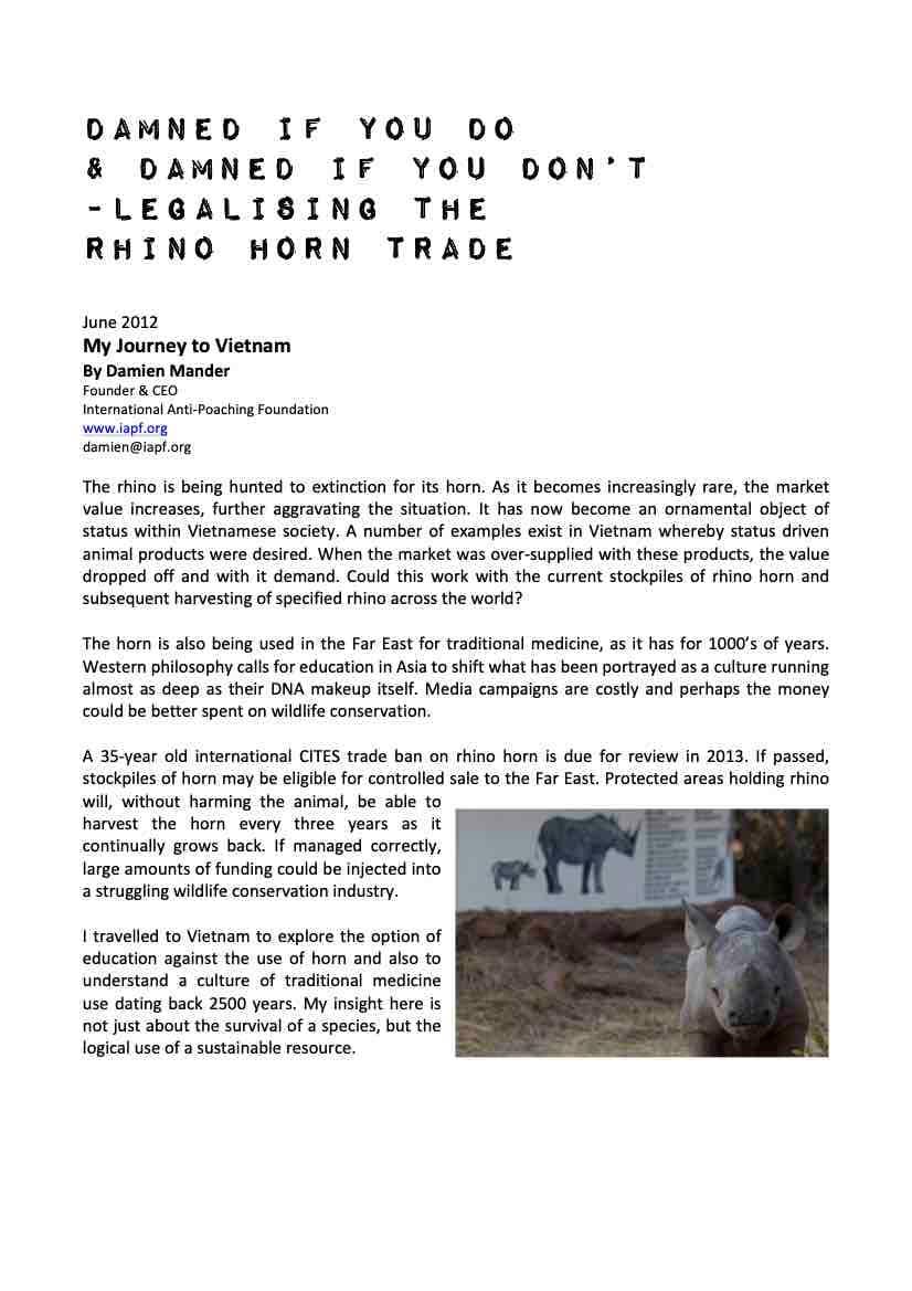 Legalising the Rhino Horn Trade