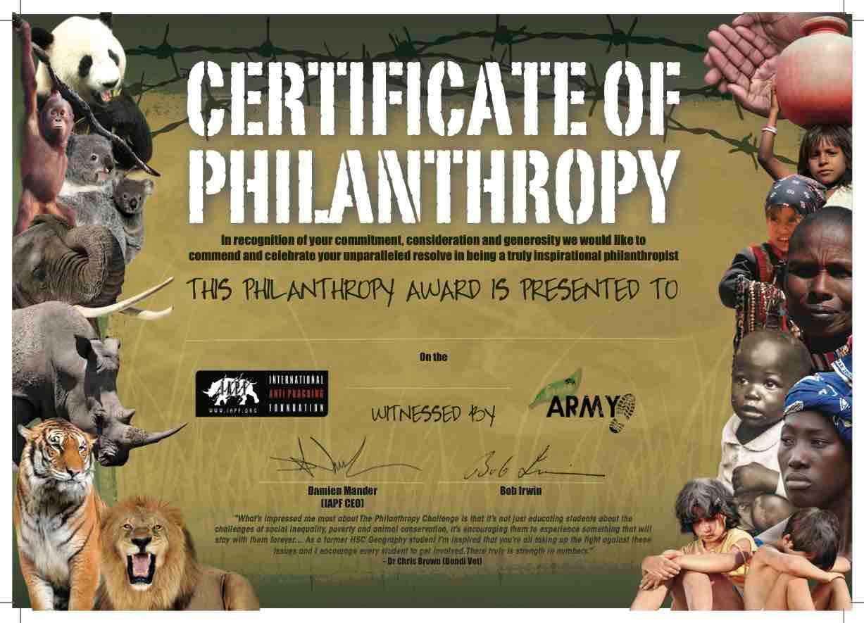 Certificate of Philanthropy with Bob Irwin