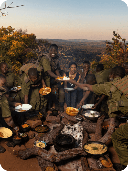 Akashinga Rangers enjoying a meal